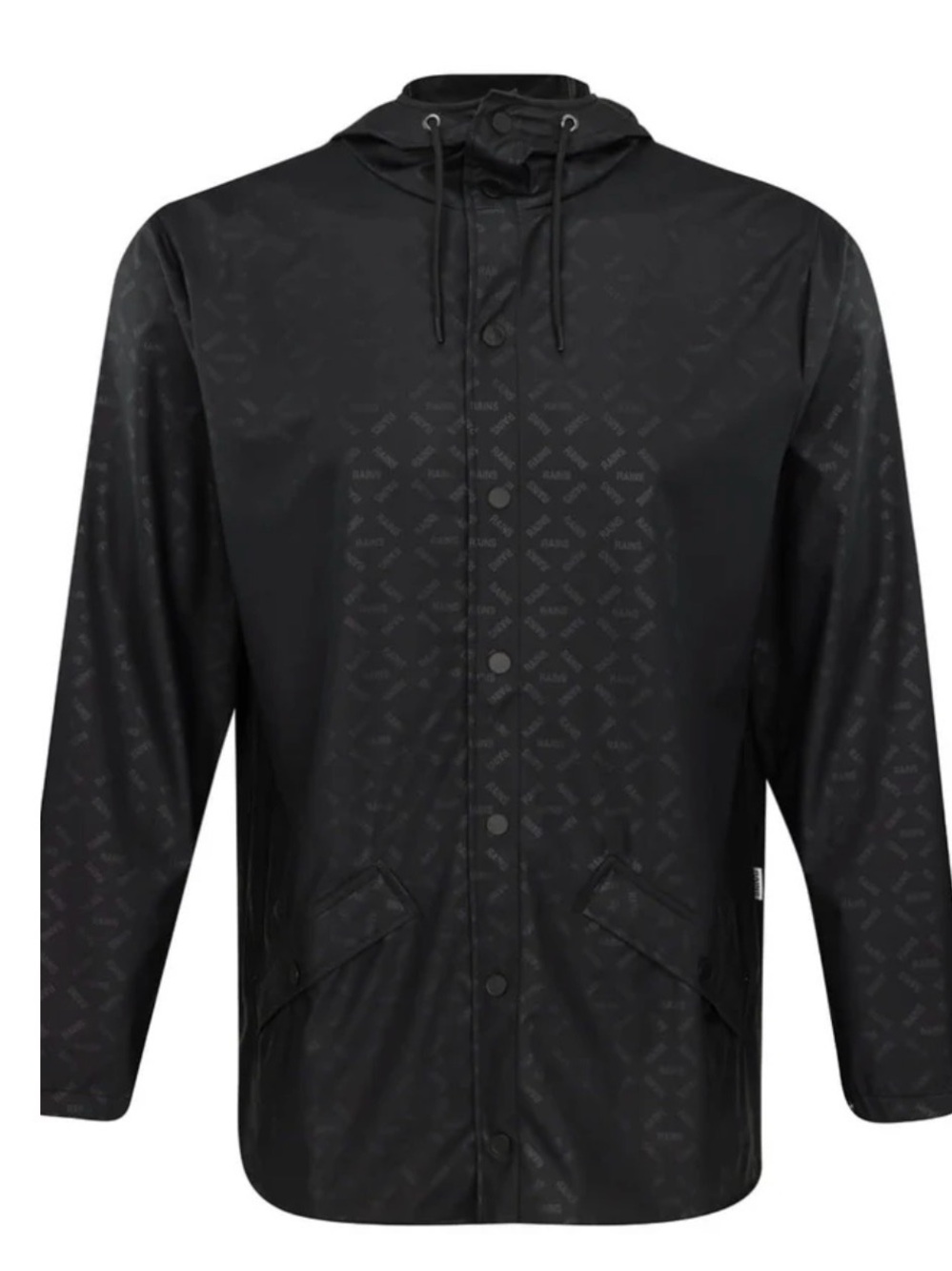 Rains Black Hooded Raincoat with Subtle Logo Print